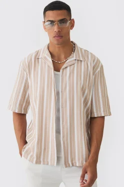 Oversized Revere Stripe Shirt | BoohooMAN UK