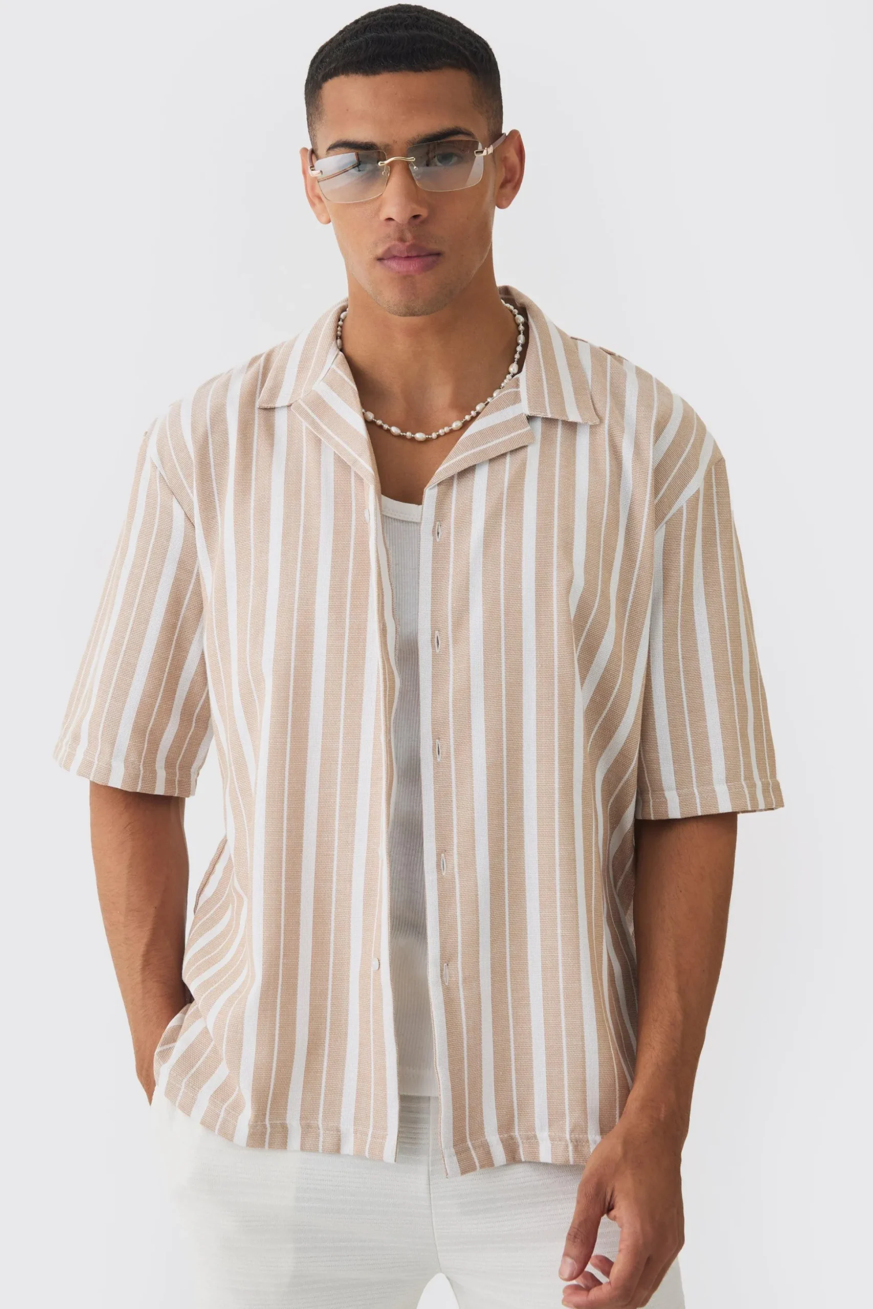 Oversized Revere Stripe Shirt | BoohooMAN UK
