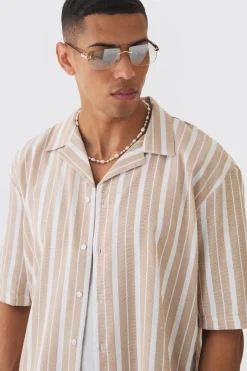 Oversized Revere Stripe Shirt | BoohooMAN UK