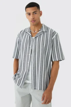 Oversized Revere Stripe Shirt | BoohooMAN UK