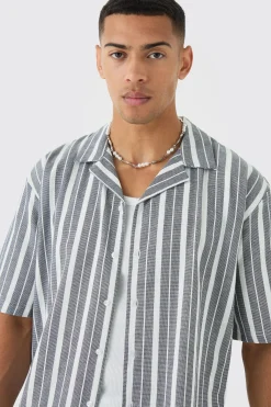Oversized Revere Stripe Shirt | BoohooMAN UK