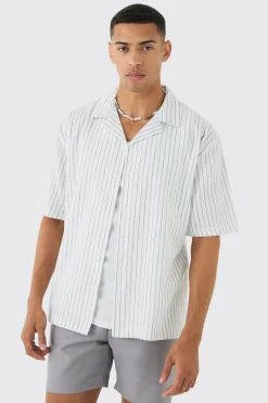Oversized Revere Stripe Shirt | BoohooMAN UK