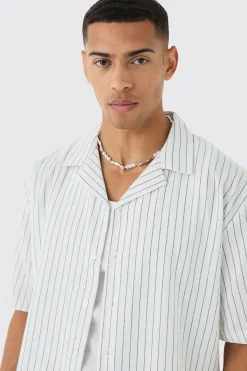Oversized Revere Stripe Shirt | BoohooMAN UK