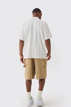 Oversized Revere Striped Crinkle Polo | BoohooMAN UK