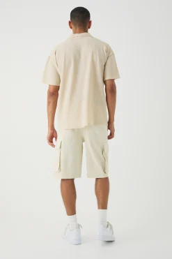 Oversized Revere Texture Polo | BoohooMAN UK