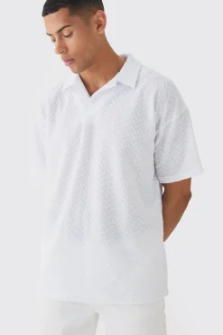Oversized Revere Texture Polo | BoohooMAN UK