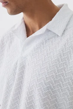 Oversized Revere Texture Polo | BoohooMAN UK
