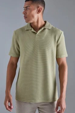 Oversized Revere Textured Polo | BoohooMAN UK