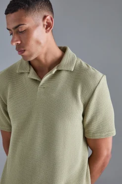 Oversized Revere Textured Polo | BoohooMAN UK