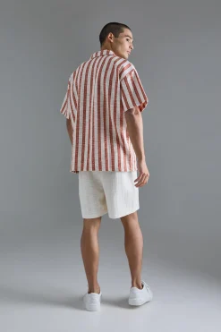 Oversized Revere Textured Stripe Polo | BoohooMAN UK