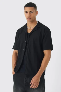 Oversized Revere Textured Slub Jersey Shirt | BoohooMAN UK