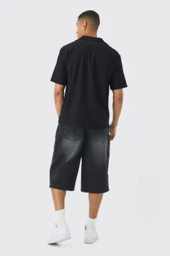 Oversized Revere Textured Slub Jersey Shirt | BoohooMAN UK