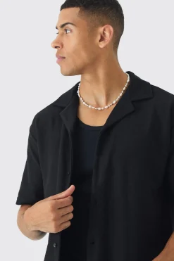 Oversized Revere Textured Slub Jersey Shirt | BoohooMAN UK