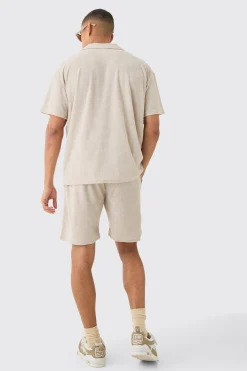 Oversized Revere Towelling Polo & Shorts Set | BoohooMAN UK