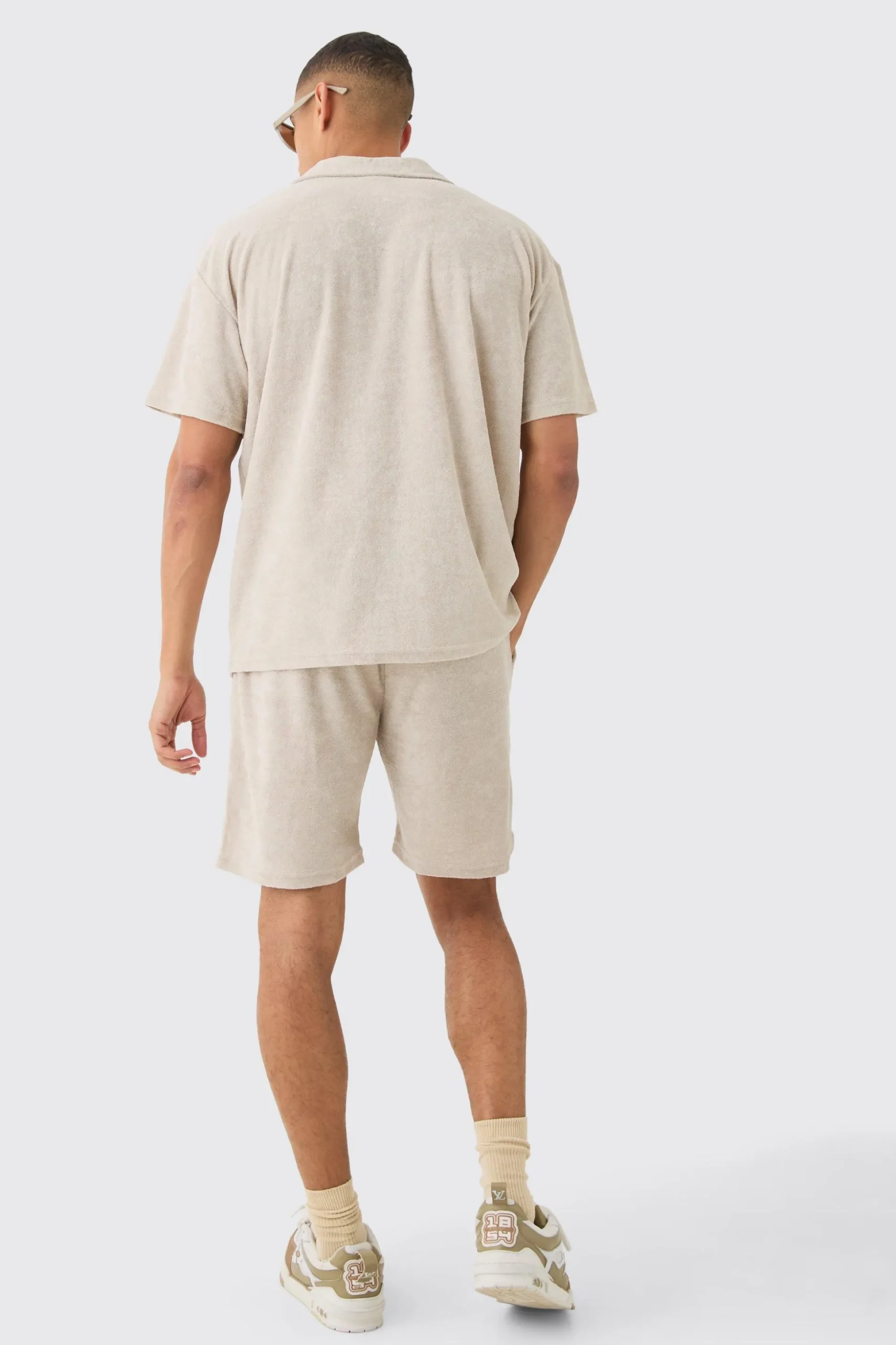 Oversized Revere Towelling Polo & Shorts Set | BoohooMAN UK