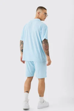 Oversized Revere Towelling Polo & Shorts Set | BoohooMAN UK