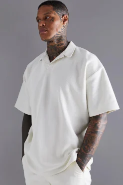 Oversized Revere Twill Jersey Polo | BoohooMAN UK