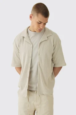 Oversized Revere Waffle Shirt | BoohooMAN UK