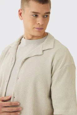 Oversized Revere Waffle Shirt | BoohooMAN UK