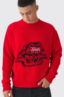 Oversized Reverse Knit Halloween Jumper | BoohooMAN UK