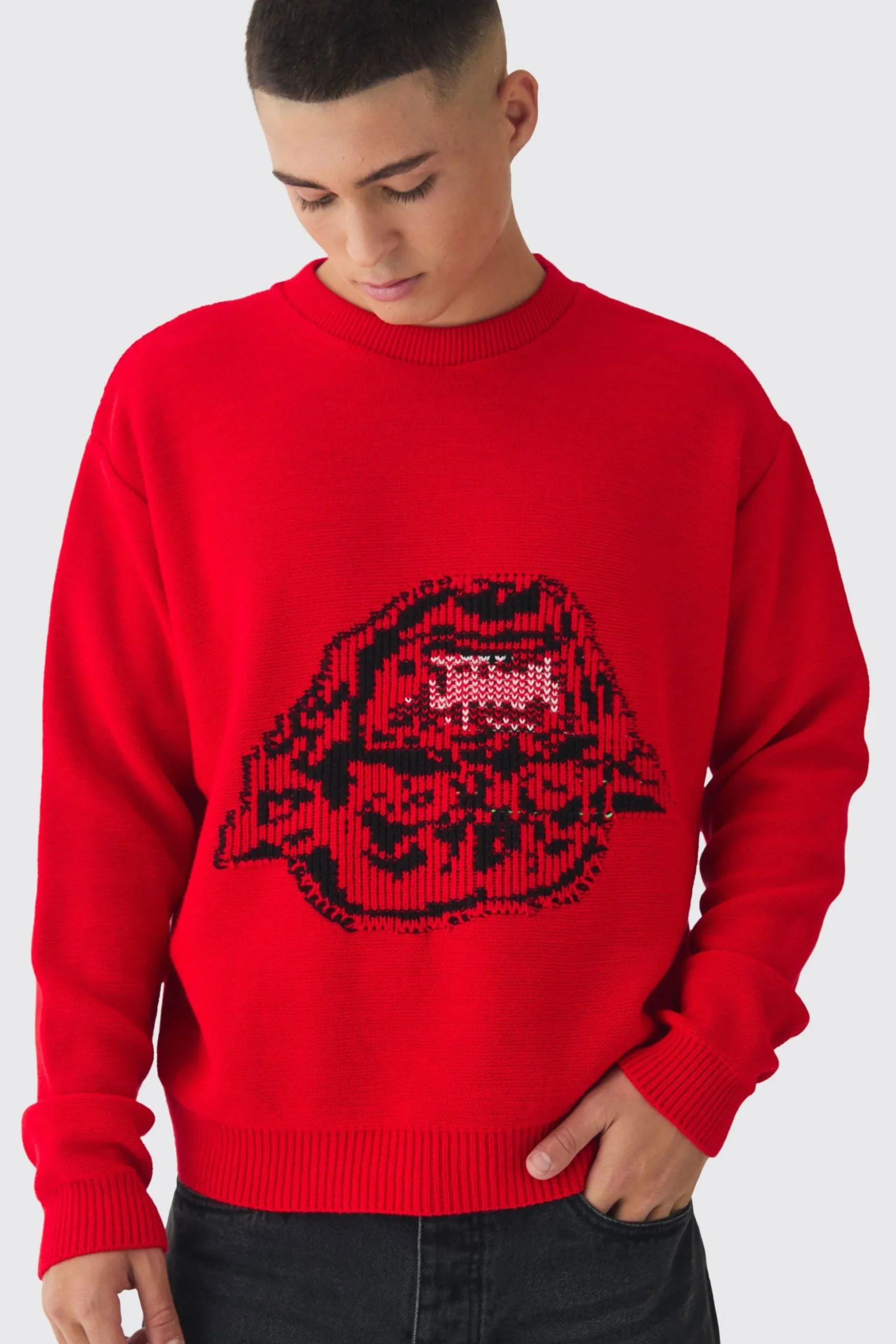 Oversized Reverse Knit Halloween Jumper | BoohooMAN UK