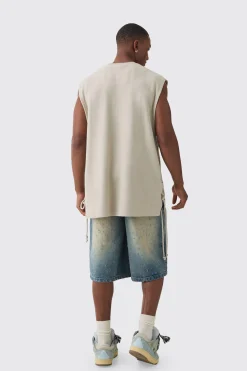 Oversized Reverse Loopback Lace Up Tank | BoohooMAN UK