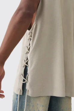 Oversized Reverse Loopback Lace Up Tank | BoohooMAN UK