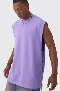 Oversized Reverse Loopback Lace Up Tank | BoohooMAN UK