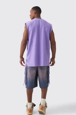 Oversized Reverse Loopback Lace Up Tank | BoohooMAN UK