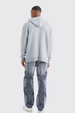 Oversized Ribbed Knit Hoodie | BoohooMAN UK