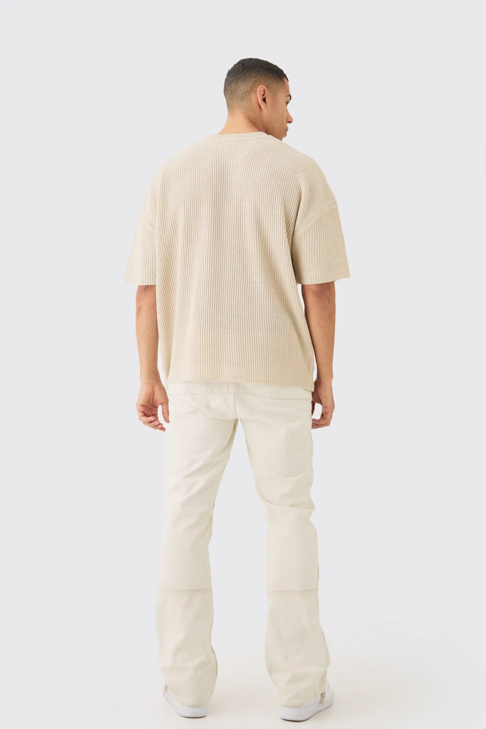 Oversized Ribbed Knit T-shirt | BoohooMAN UK