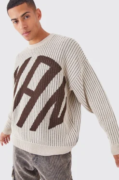 Oversized Ribbed Knitted Crew Neck Jumper | BoohooMAN UK