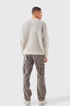 Oversized Ribbed Knitted Crew Neck Jumper | BoohooMAN UK