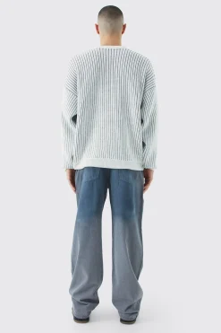 Oversized Ribbed Knitted Crew Neck Jumper | BoohooMAN UK