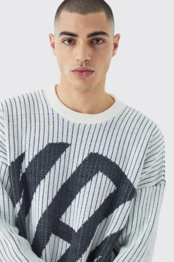 Oversized Ribbed Knitted Crew Neck Jumper | BoohooMAN UK