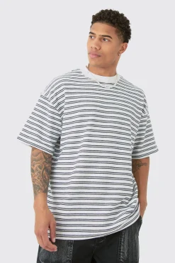 Oversized Ribbed Striped T-shirt | BoohooMAN UK