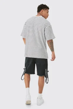 Oversized Ribbed Striped T-shirt | BoohooMAN UK