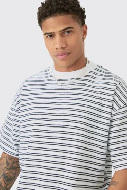 Oversized Ribbed Striped T-shirt | BoohooMAN UK