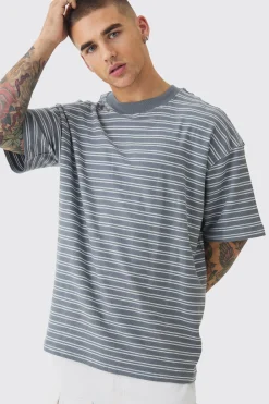 Oversized Ribbed Striped T-shirt | BoohooMAN UK