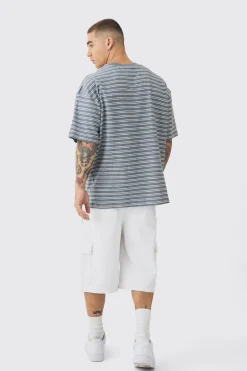 Oversized Ribbed Striped T-shirt | BoohooMAN UK