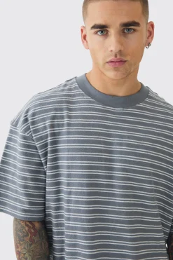 Oversized Ribbed Striped T-shirt | BoohooMAN UK