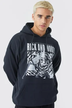 Oversized Rick And Morty Monochrome License Hoodie | BoohooMAN UK