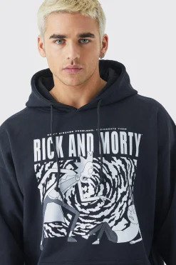 Oversized Rick And Morty Monochrome License Hoodie | BoohooMAN UK