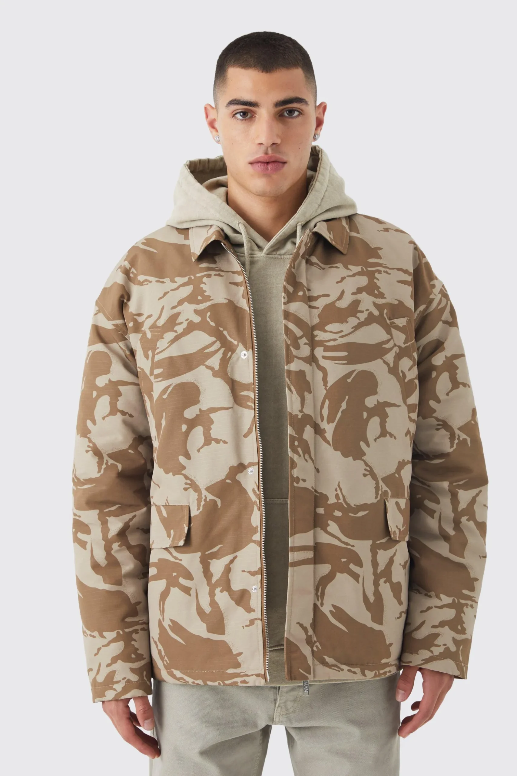 Oversized Ripstop Camo Trucker | BoohooMAN UK