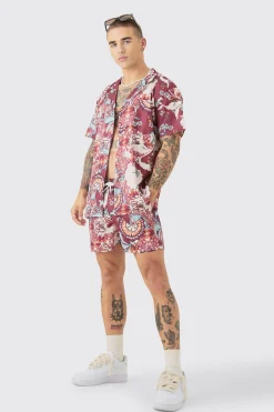Oversized Ripstop Floral Shirt & Swim Short Set | BoohooMAN UK