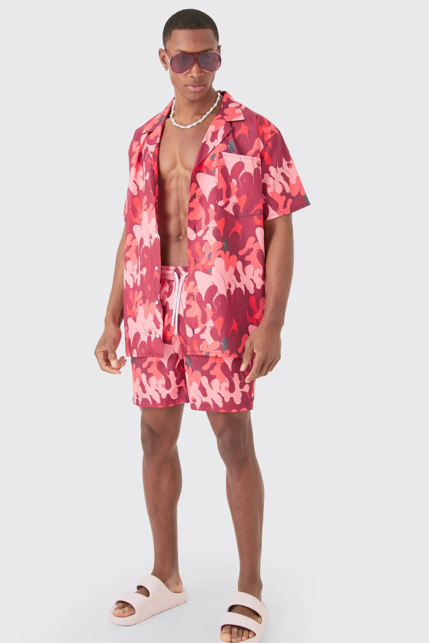 Oversized Ripstop Graffiti Shirt & Mid Swim Short Set | BoohooMAN UK