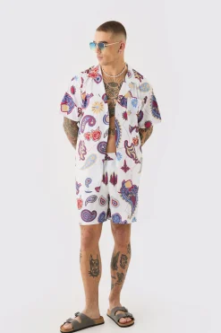 Oversized Ripstop Paisley Shirt & Mid Swim Short Set | BoohooMAN UK
