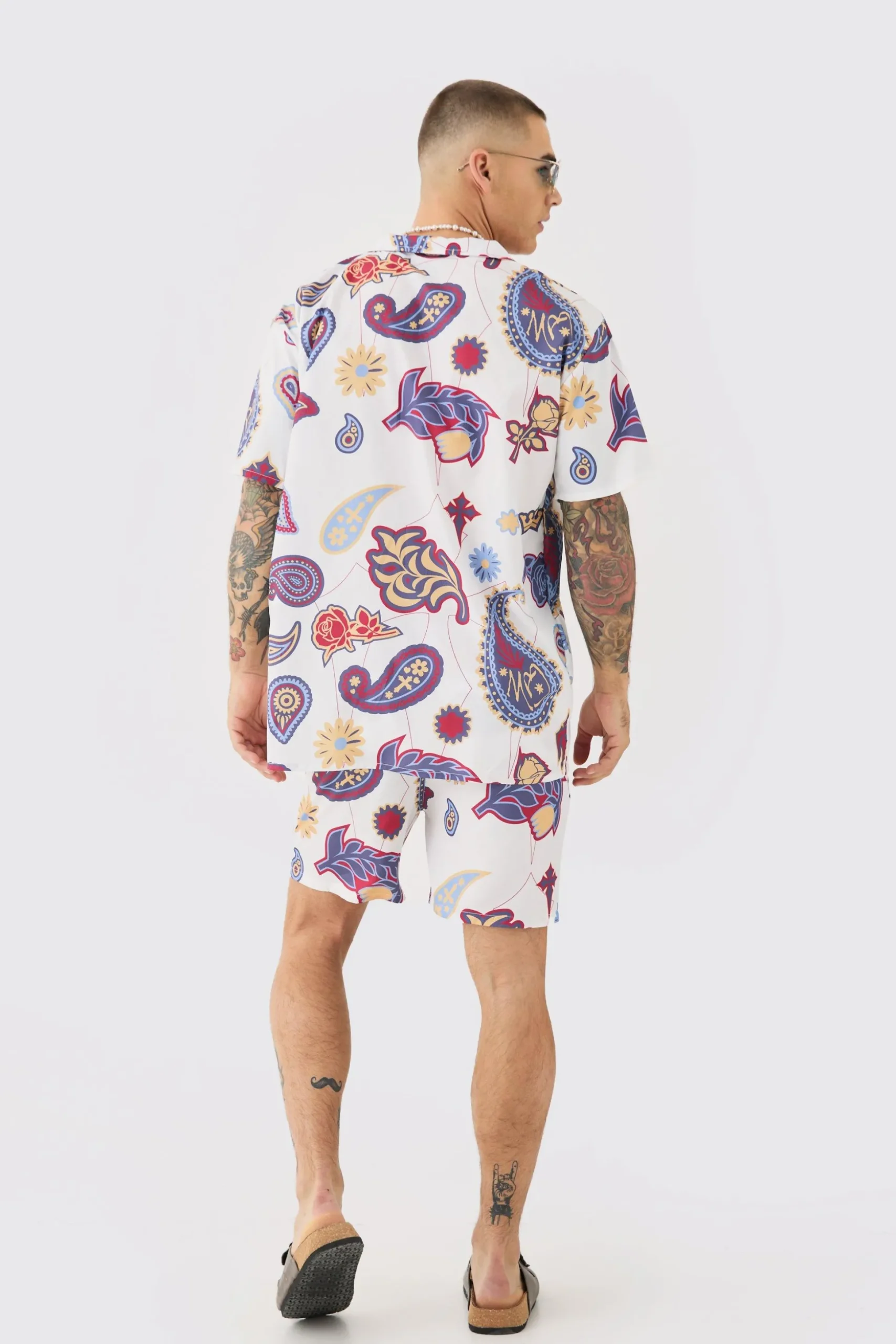 Oversized Ripstop Paisley Shirt & Mid Swim Short Set | BoohooMAN UK