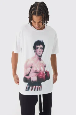 Oversized Rocky License Print T-Shirt | BoohooMAN UK