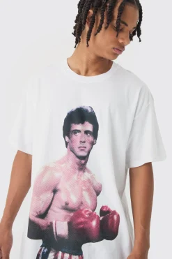 Oversized Rocky License Print T-Shirt | BoohooMAN UK